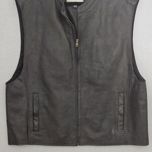 Men's Black Leather Vest 2XL